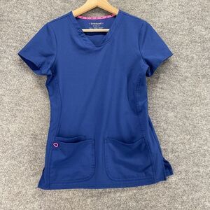 Heartsoul Scrub Top Women XS Blue V-Neck Short Sleeve Pockets Pullover Casual